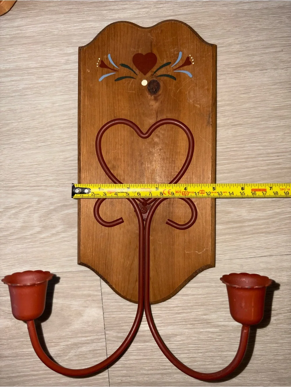 Rust Red Heart Wall Candle Sconce on Wood Backing & Two Wood Hearts!❤️🤎🩵